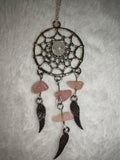 Rose Quartz Gemstone Dreamcatcher Necklace | Angel Wing Crystal Pendant