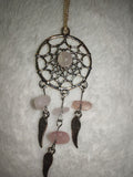 Rose Quartz Gemstone Dreamcatcher Necklace | Angel Wing Crystal Pendant