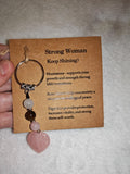 Rose Quartz Moonstone Tiger Eye Strong Woman Gemstone Heart Keyring