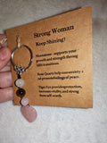 Rose Quartz Moonstone Tiger Eye Strong Woman Gemstone Heart Keyring
