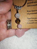 Rose Quartz Moonstone Tiger Eye Strong Woman Gemstone Heart Keyring