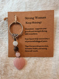 Rose Quartz Moonstone Tiger Eye Strong Woman Gemstone Heart Keyring