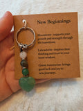 Green Aventurine Labradorite Moonstone New Beginnings Gemstone Heart Keyring