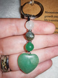 Green Aventurine Labradorite Moonstone New Beginnings Gemstone Heart Keyring