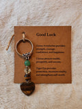 Tiger Eye Citrine Green Aventurine Good Luck Gemstone Heart Keyring