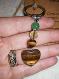 Tiger Eye Citrine Green Aventurine Good Luck Gemstone Heart Keyring