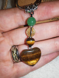 Tiger Eye Citrine Green Aventurine Good Luck Gemstone Heart Keyring