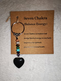 Black Obsidian Seven Chakra Gemstone Heart Keyring with Meaning Card