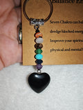 Black Obsidian Seven Chakra Gemstone Heart Keyring with Meaning Card