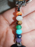 Black Obsidian Seven Chakra Gemstone Heart Keyring with Meaning Card