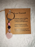 Rose Quartz Rhodonite Amethyst Love Yourself Gemstone Heart Keyring