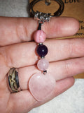 Rose Quartz Rhodonite Amethyst Love Yourself Gemstone Heart Keyring