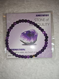 Amethyst 4mm Gemstone Bead Stretch Bracelet with Meaning Card