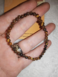 Tiger Eye 4mm Gemstone Bead Stretch Bracelet with Meaning Card