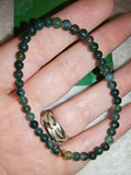 Moss Agate 4mm Gemstone Bead Stretch Bracelet with Meaning Card