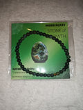 Moss Agate 4mm Gemstone Bead Stretch Bracelet with Meaning Card