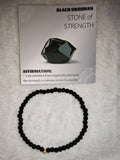 Black Obsidian 4mm Gemstone Bead Stretch Bracelet with Meaning Card