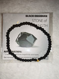 Black Obsidian 4mm Gemstone Bead Stretch Bracelet with Meaning Card