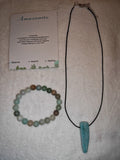 Amazonite Gemstone Bracelet & Pendant Necklace Gift Set with Meaning Card