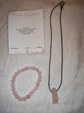 Rose Quartz Gemstone Bracelet & Pendant Necklace Gift Set with Meaning Card