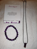 Amethyst Gemstone Bracelet & Pendant Necklace Gift Set with Meaning Card