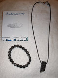 Labradorite Gemstone Bracelet & Pendant Necklace Gift Set with Meaning Card