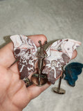Natural Crazy Lace Agate Gemstone Butterfly on Metal Display Stand 40g