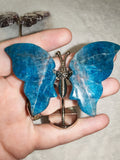 Natural Blue Apatite Gemstone Butterfly on Metal Display Stand 50g