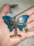 Natural Blue Apatite Gemstone Butterfly on Metal Display Stand 50g