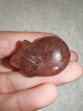 Natural Strawberry Quartz Sleeping Cat Gemstone Crystal Carving