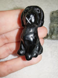 Natural Black Obsidian Sitting Dog Gemstone Crystal Carving