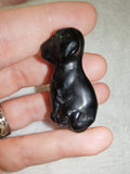 Natural Black Obsidian Sitting Dog Gemstone Crystal Carving