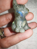 Natural Labradorite French BullDog Carving 27g Blue Gold Flash Crystal Puppy