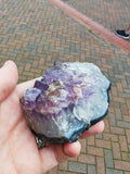 Natural Deep Purple Amethyst Crystal Cluster on Chalcedony Matrix 280g