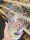 Caithness Glass Engraved Dolphins Colour Wave Art Glass Vase 19cm