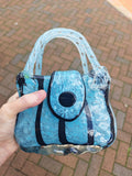 Vintage Murano-Style Aqua Blue Black Art Glass Handbag Vase 1.81kg