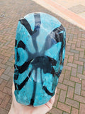 Vintage Murano-Style Aqua Blue Black Art Glass Handbag Vase 1.81kg