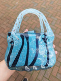 Vintage Murano-Style Aqua Blue Black Art Glass Handbag Vase 1.81kg