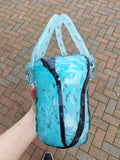 Vintage Murano-Style Aqua Blue Black Art Glass Handbag Vase 1.81kg