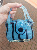 Vintage Murano-Style Aqua Blue Black Art Glass Handbag Vase 1.81kg