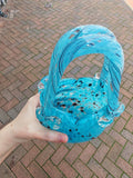 Vintage Murano-Style Aqua Blue Black Speckled Art Glass Handbag Vase