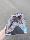 Titanium Aura Amethyst Geode 3kg Rainbow Coated Crystal Cave Cut Base