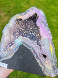 Titanium Aura Amethyst Geode 3kg Rainbow Coated Crystal Cave Cut Base