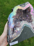 Titanium Aura Amethyst Geode 3kg Rainbow Coated Crystal Cave Cut Base