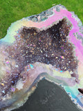 Titanium Aura Amethyst Geode 3kg Rainbow Coated Crystal Cave Cut Base