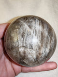 Black Moonstone Sphere Polished Grey Brown & Cream 592g