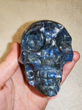 Sodalite Crystal Skull Carving Blue & White Veined Stone 370g