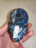 Sodalite Crystal Skull Carving Blue & White Veined Stone 370g