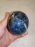 Sodalite Crystal Skull Carving Blue & White Veined Stone 370g