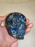 Sodalite Crystal Skull Carving Blue & White Veined Stone 370g